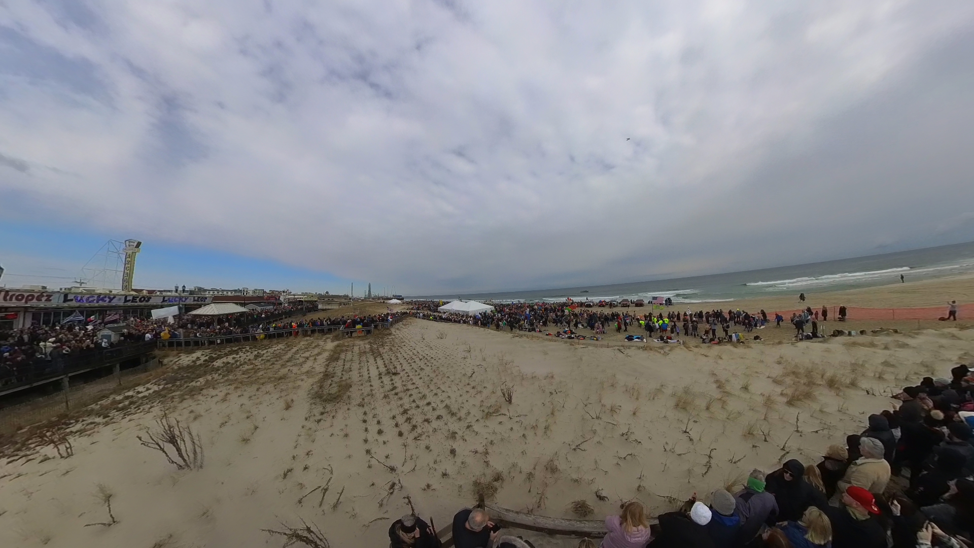 View from entrance of the beach and boardwalk for Seaside Heights Polar Bear Plunge 2024